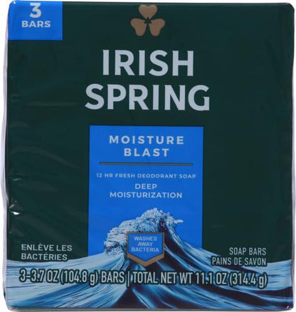 Irish Spring Deodorant Soap, Moisture Blast, 3.7 Ounce (Pack of 3)