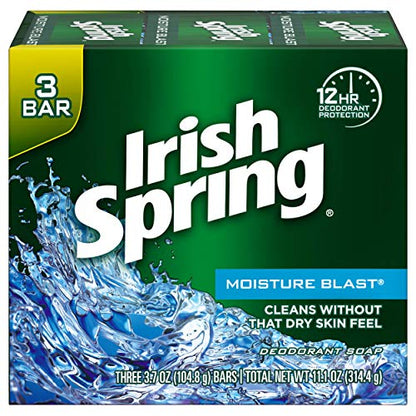 Irish Spring Deodorant Soap, Moisture Blast, 3.7 Ounce (Pack of 3)