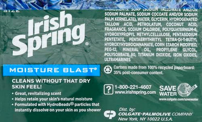 Irish Spring Deodorant Soap, Moisture Blast, 3.7 Ounce (Pack of 3)