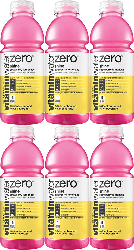 Vitamin Water Zero, Strawberry Lemonade - Shine, 20oz Bottle (Pack of 6, Total of 120 Oz)