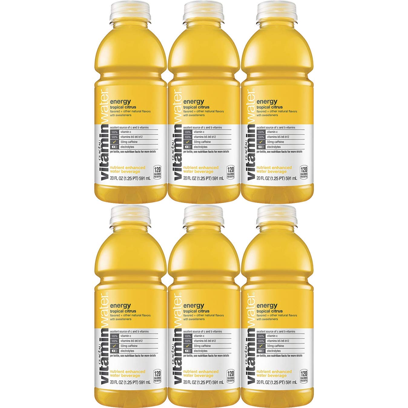 Vitamin Water Energy Tropical Citrus - Shine, 20 Oz Bottle (Pack of 6, Total of 120 Oz)