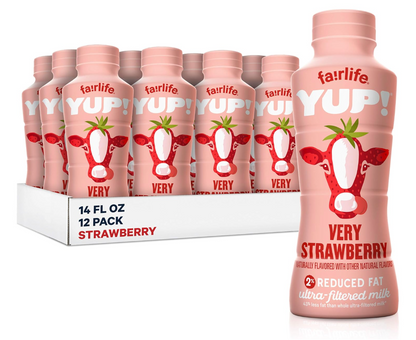 fairlife YUP! Low Fat, Ultra-Filtered Milk, Very Strawberry Flavor, All Natural Flavors, 14 Fl Oz (Pack of 12)