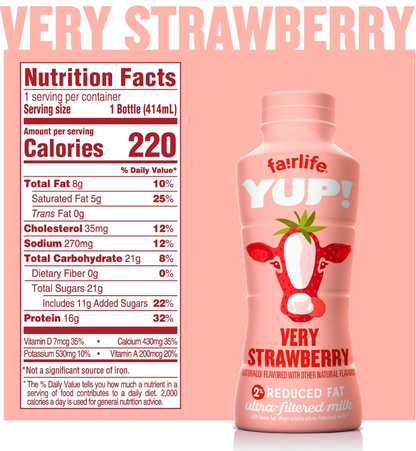 fairlife YUP! Low Fat, Ultra-Filtered Milk, Very Strawberry Flavor, All Natural Flavors, 14 Fl Oz (Pack of 12)