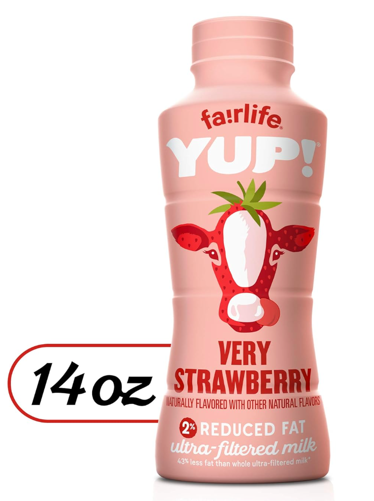 fairlife YUP! Low Fat, Ultra-Filtered Milk, Very Strawberry Flavor, All Natural Flavors, 14 Fl Oz (Pack of 12)