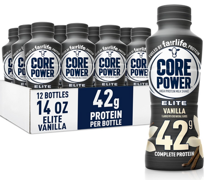 Vanilla Core Power Fairlife Elite 42g High Protein Milk Shake Bottle, Ready To Drink for Workout Recovery, kosher, Liquid, Vanilla, 14 Fl Oz (Pack of 12)