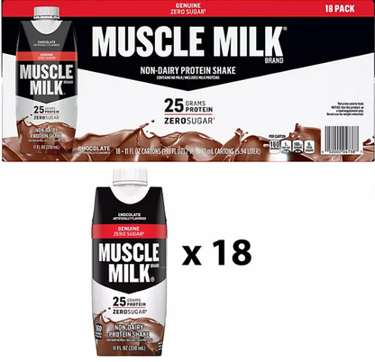 Muscle Milk 25g Genuine Protein Shake, Chocolate, 11 fl. oz., 18 pk.